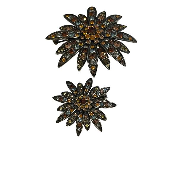 Joan Rivers Vintage Swarovski Crystal Sparkle Starburst Brooch Pin Set Bronze - Picture 8 of 15
